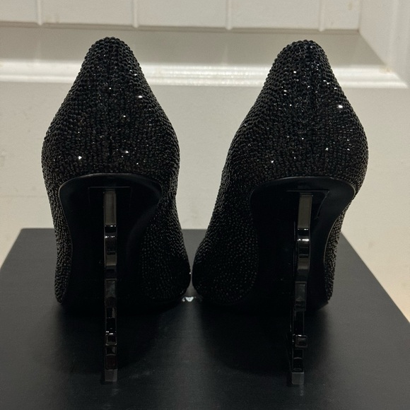 NWT YSL Saint Laurent 110mm Opyum Crystal Embellished Leather Heels Pumps Black - Picture 7 of 9